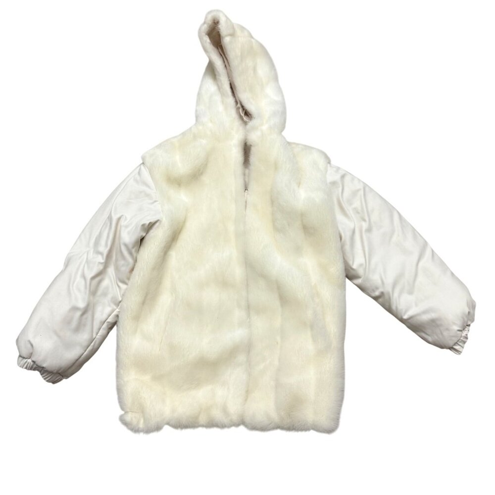 Innovations by Izzi Women's Jacket Sz M White Faux Fur Reversible Vintage 90s